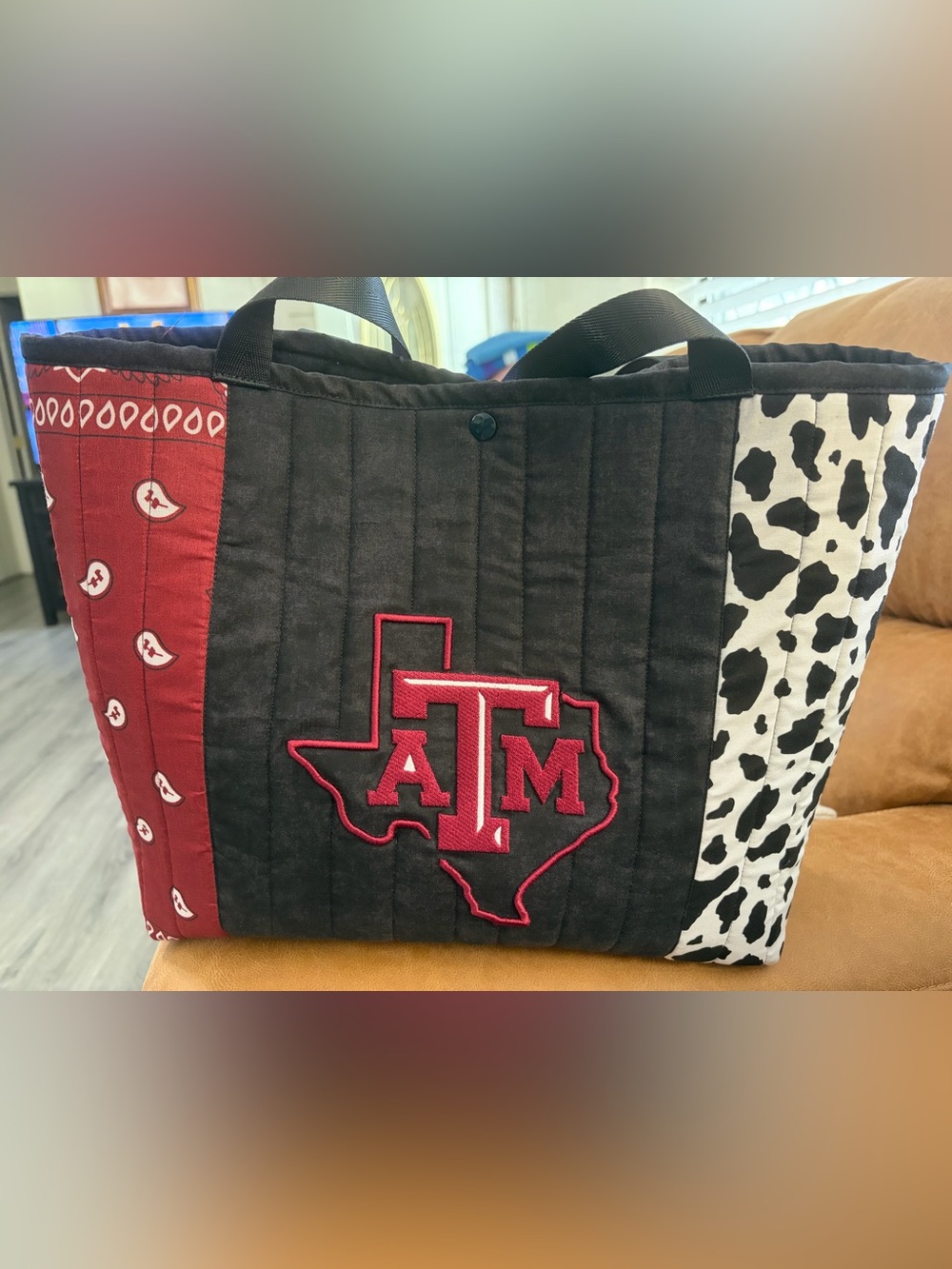 Texas A&M Black and Maroon Quilted Tote Bag